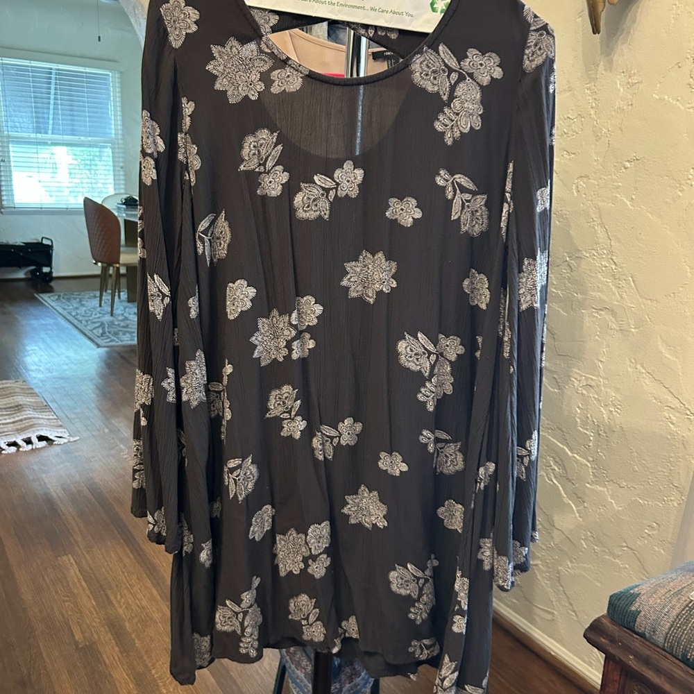 Floral Black and Gray Sheer Dress